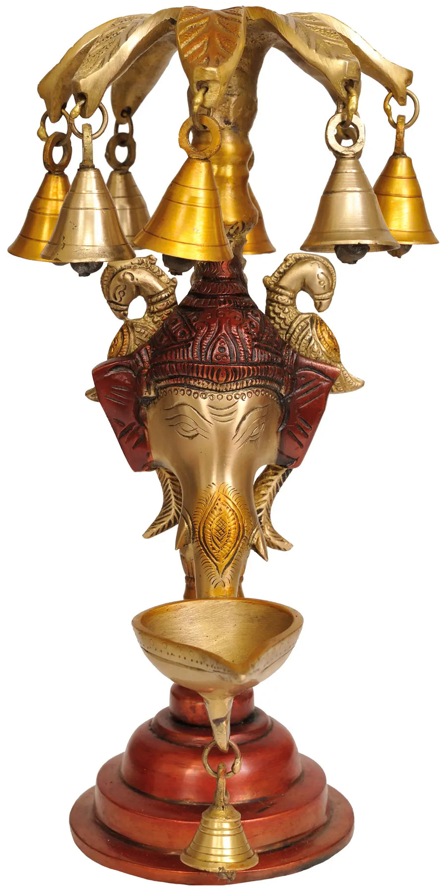 11" Handmade Brass Ganesha Lamp with Bell