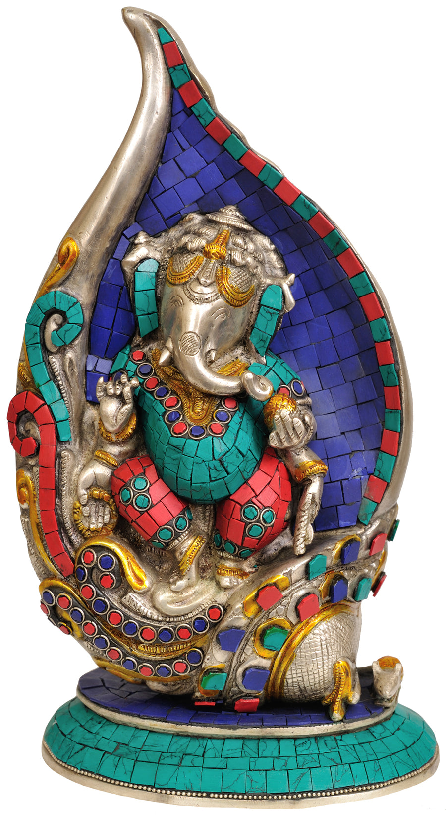 12" Brass Ganesha with Conch Inlay Handmade Statue