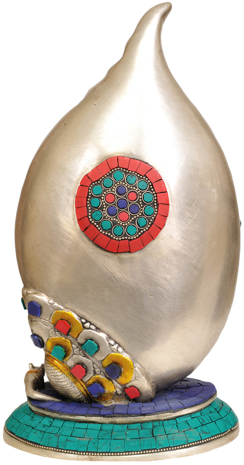 12" Conch Ganesha (Inlay Statue) In Brass | Handmade | Made In India