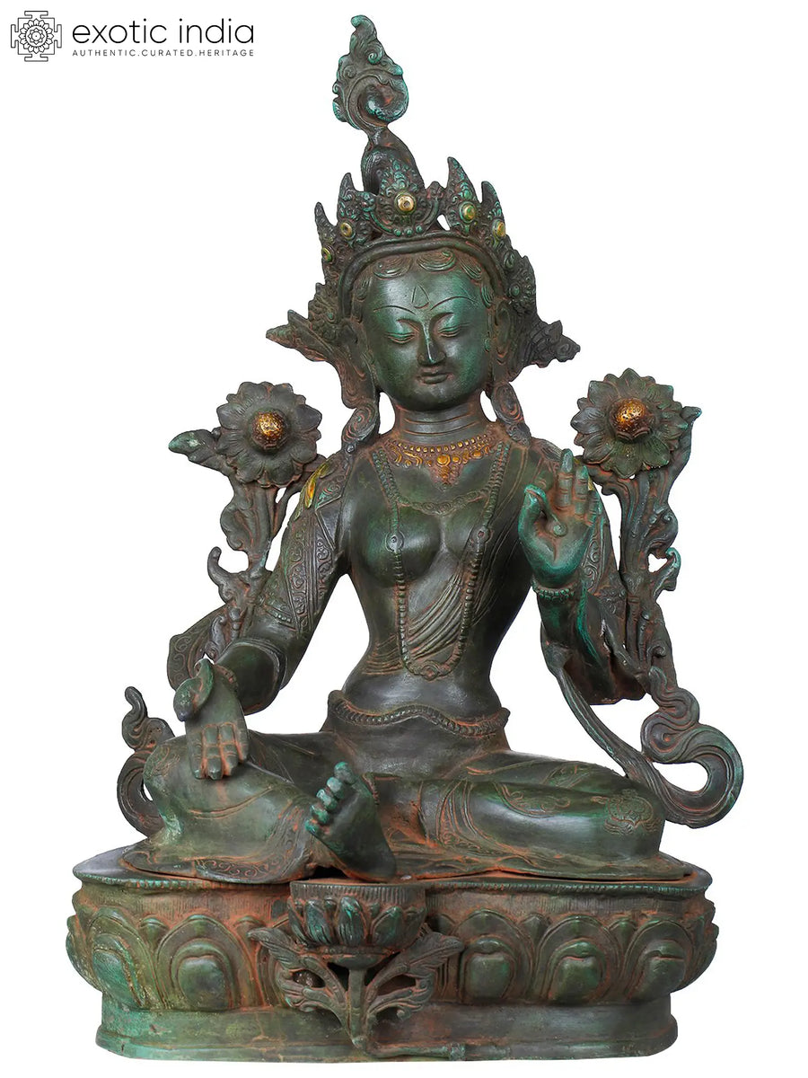 18" Green Tara Brass Statue Tibetan Buddhist Handmade
