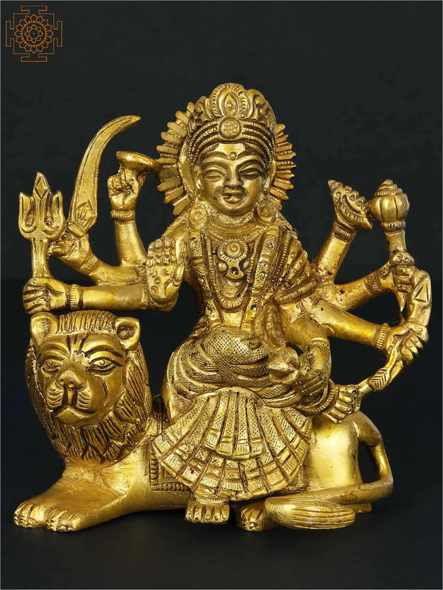4" Mother Goddess Durga Brass Statue Handmade