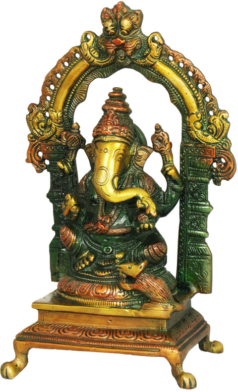 8" Temple Ganesha Brass Sculpture | Handmade | Made in India