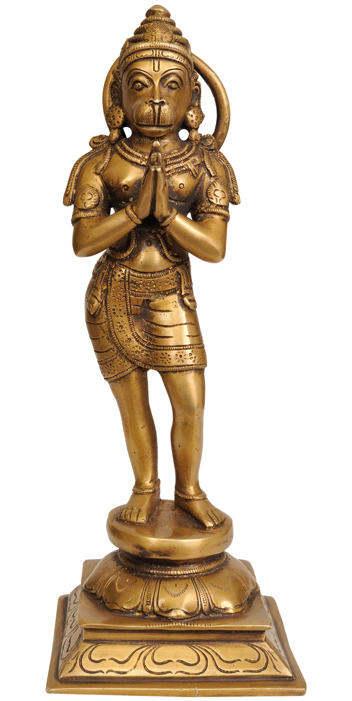 11" Handmade Hanuman Brass Statue for Pooja