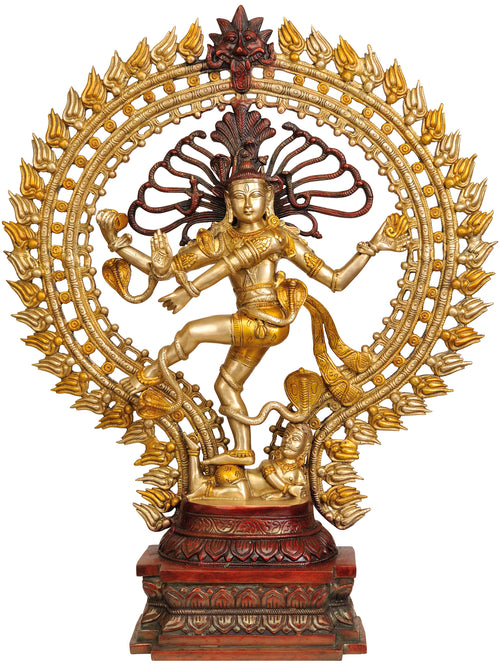 28" Nataraja Brass Statue Handmade Home Decor Golden Brown