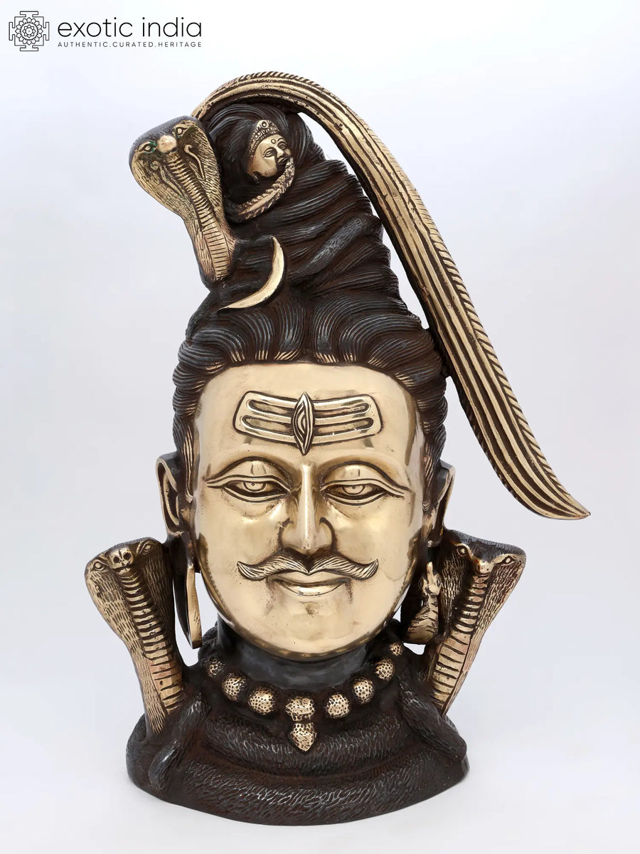 22" Lord Shiva Head Brass Statue Handmade