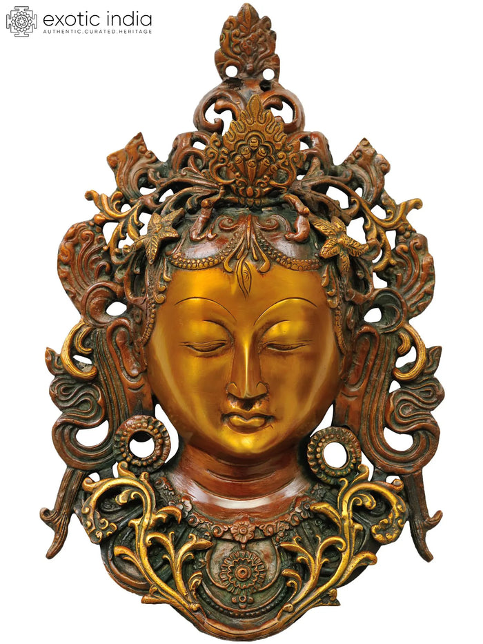 12" Goddess Tara Wall Hanging Mask (Tibetan Buddhist Deity) In Brass | Handmade | Made In India