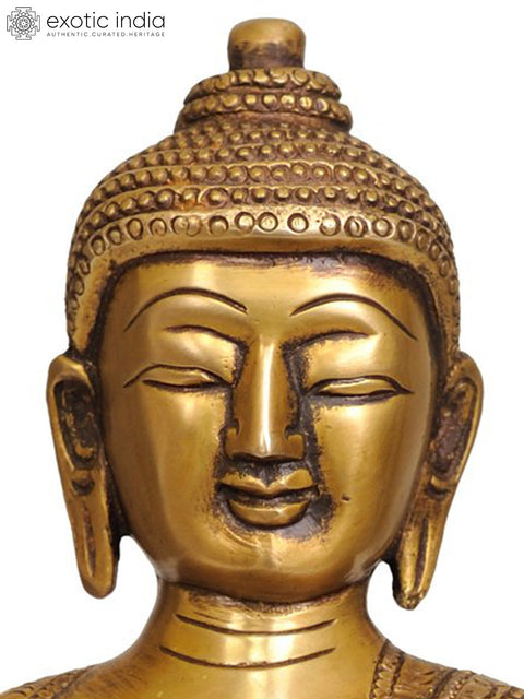 9" Lord Buddha in Bhumisparsha Mudra (Robes Decorated with the Scenes from His Life) In Brass | Handmade | Made In India