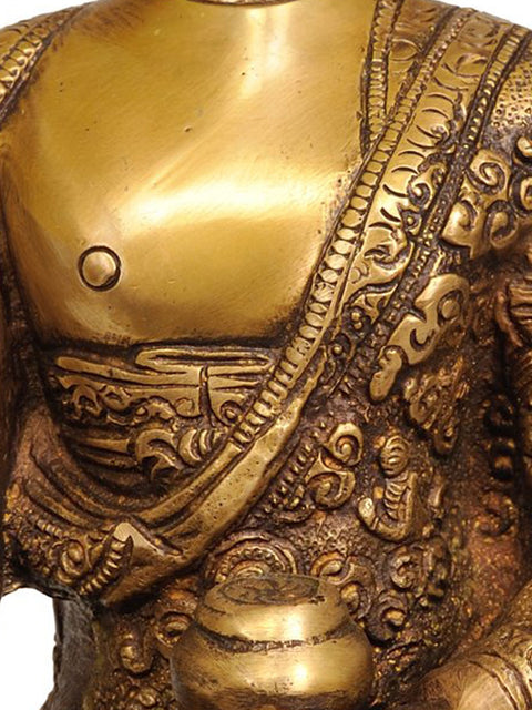 9" Lord Buddha in Bhumisparsha Mudra (Robes Decorated with the Scenes from His Life) In Brass | Handmade | Made In India
