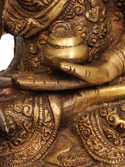 9" Lord Buddha in Bhumisparsha Mudra (Robes Decorated with the Scenes from His Life) In Brass | Handmade | Made In India
