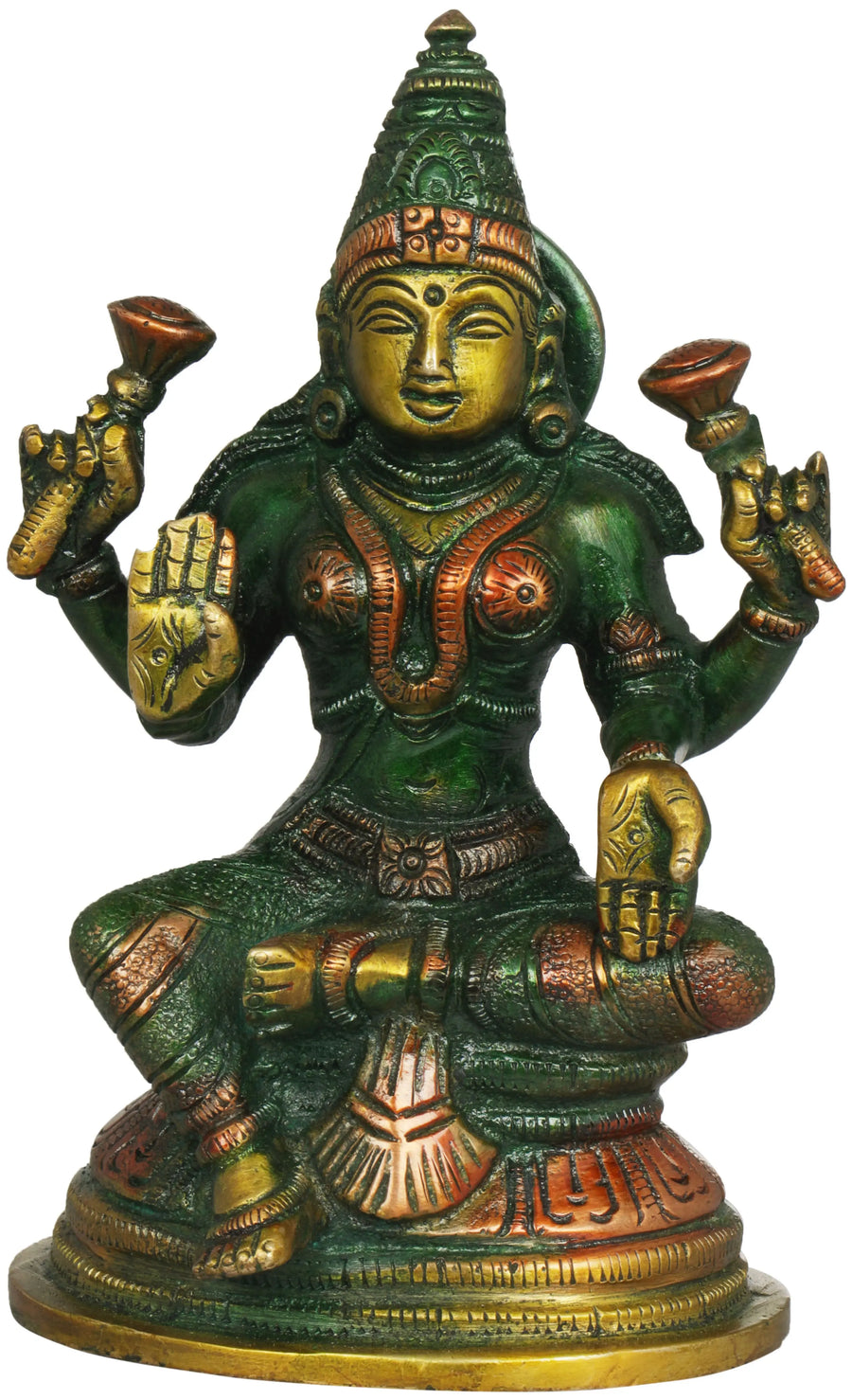 5" Brass Goddess Lakshmi Four Arms Handmade Statue