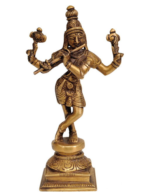 6" Lord Krishna Brass Statue for Home Decor