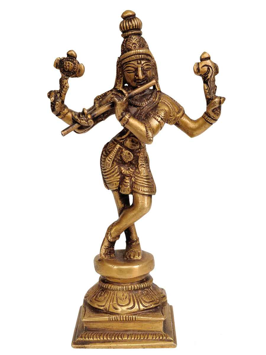 6" Lord Krishna Brass Statue for Home Decor