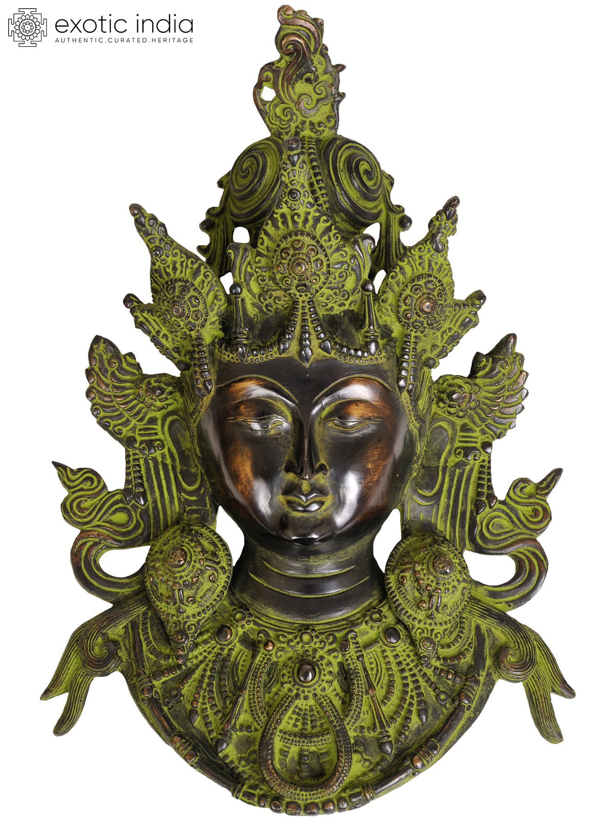 16" Goddess Tara Wall Hanging Mask (Tibetan Buddhist Deity) In Brass | Handmade | Made In India