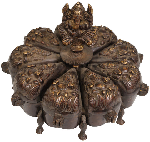 7" Brass Lord Ganesha Ritual Box with Lids | Handmade | Made in India