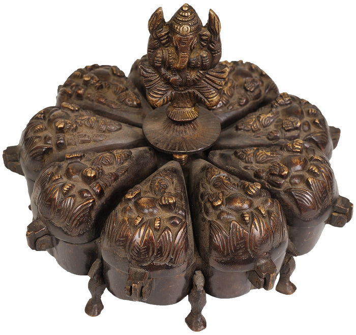 7" Brass Ganesha Ritual Box Statue Handmade