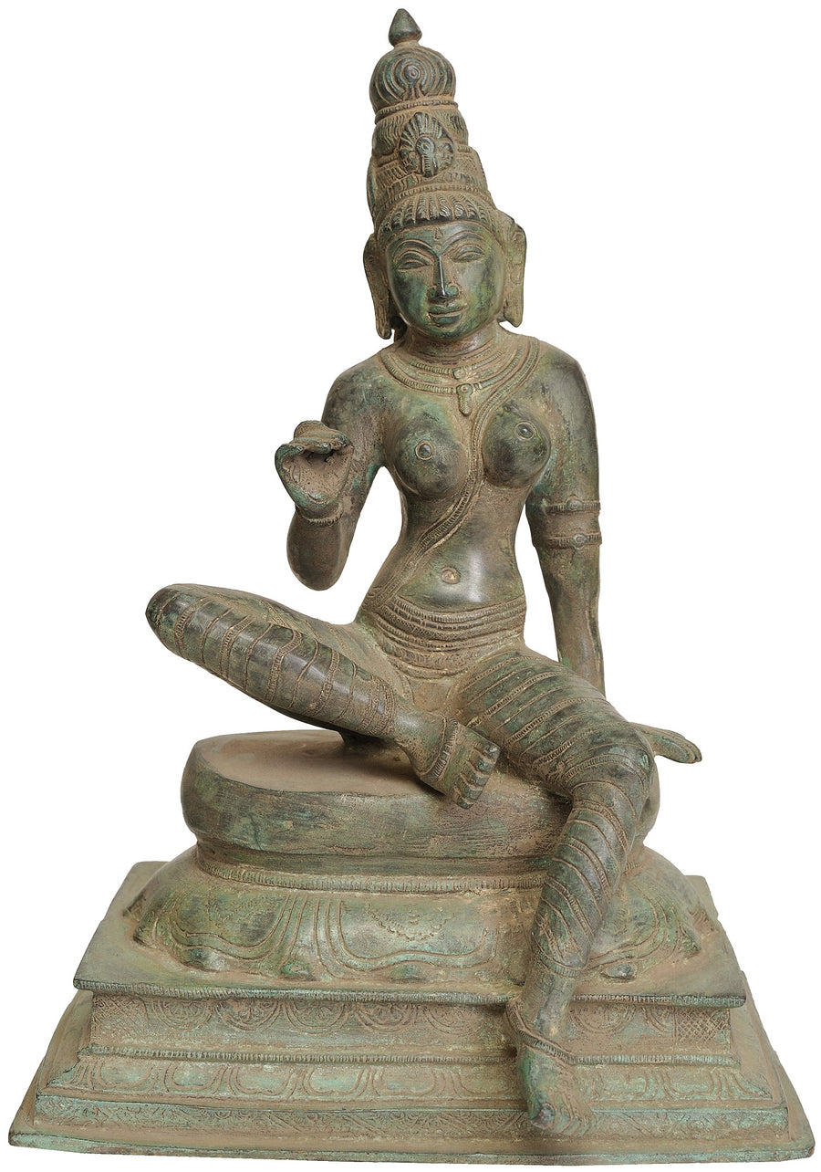Seated Uma Devi Parvati Brass Statue Handmade
