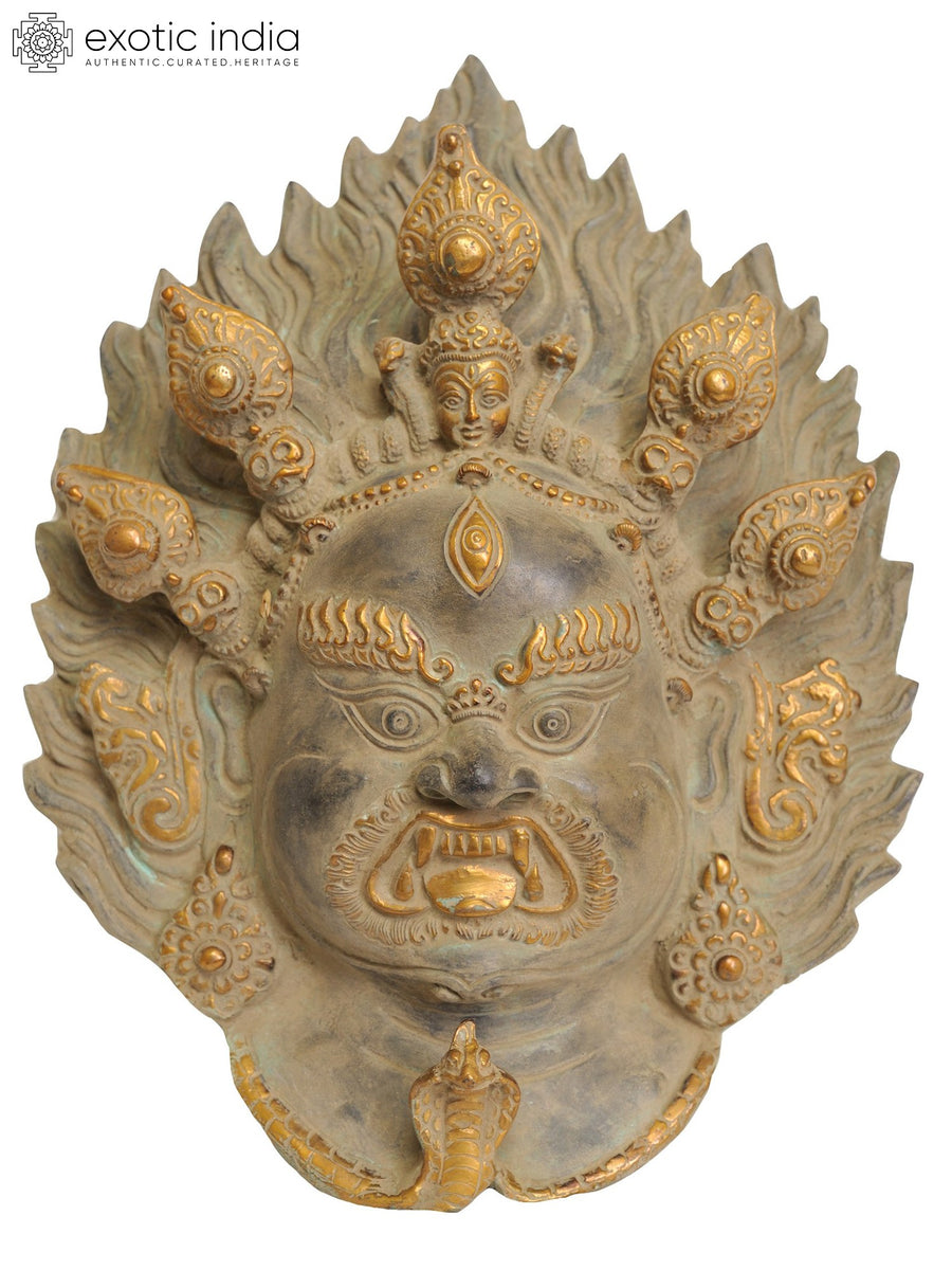 12" Mahakala Brass Wall Hanging Mask - Handmade Buddhist Decor