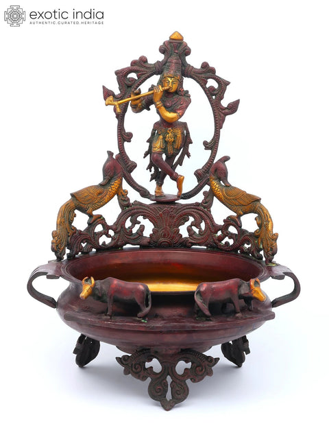 21" Lord Krishna Urli in Brass | Handmade | Made in India