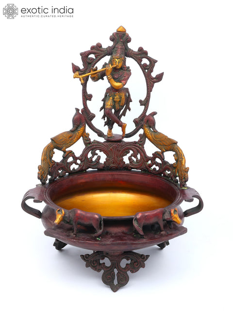 21" Lord Krishna Urli in Brass | Handmade | Made in India
