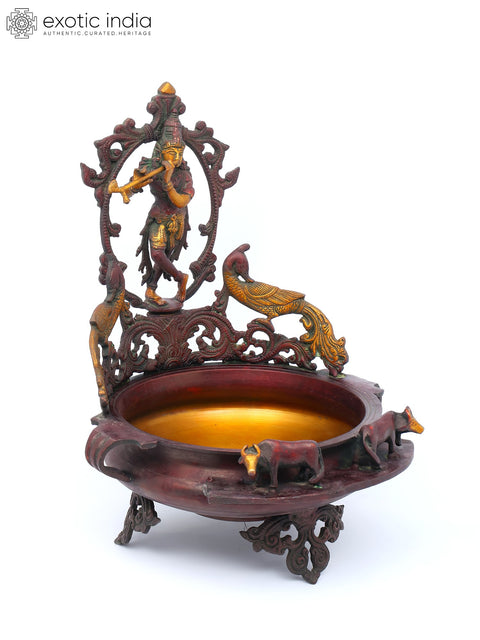 21" Lord Krishna Urli in Brass | Handmade | Made in India