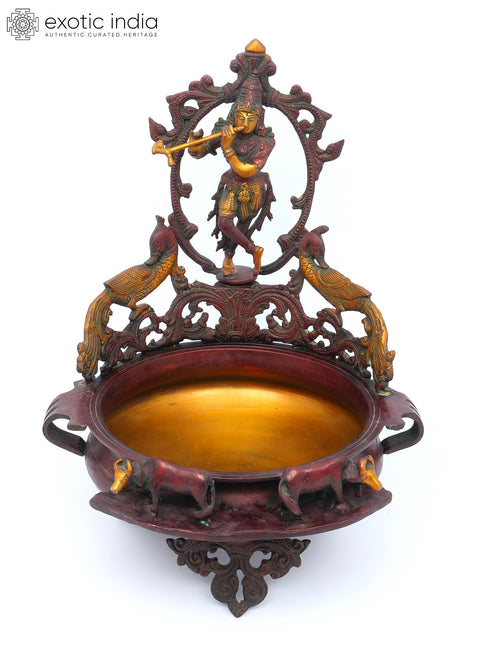 21" Lord Krishna Brass Urli Handmade Home Decor