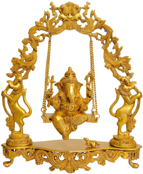 18" Lord Ganesha on Swing Brass Statue Handmade