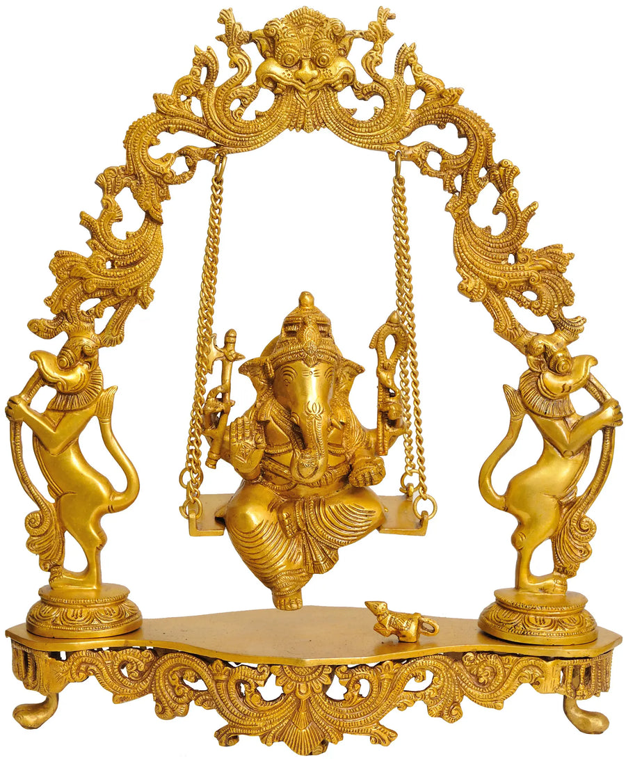 18" Lord Ganesha on Swing Brass Statue Handmade