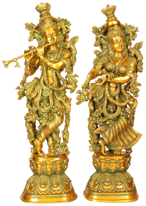 30" Radha Krishna Brass Statue Handmade Divine Couple