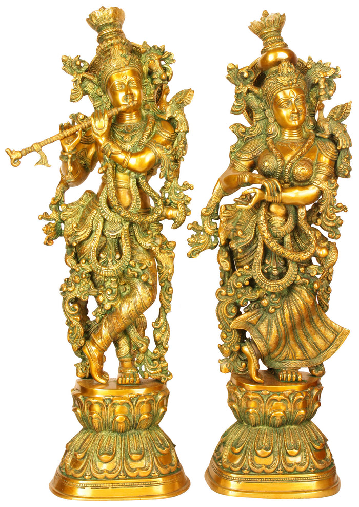 30" Radha Krishna Brass Statue Handmade Divine Couple