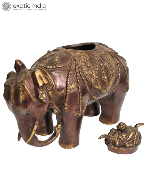 9" Elephant Incense Burner (Tibetan Buddhist) in Brass | Handmade | Made in India