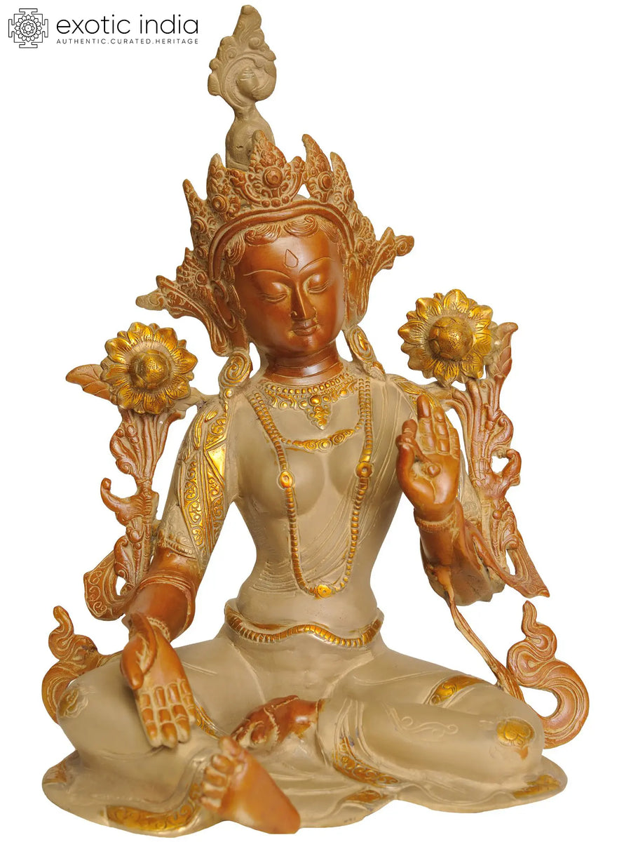 15" Goddess Green Tara Brass Statue Handmade