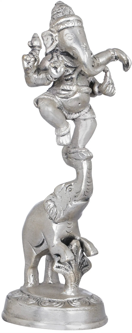 6" Dancing Lord Ganesha Brass Idol on Elephant Handmade