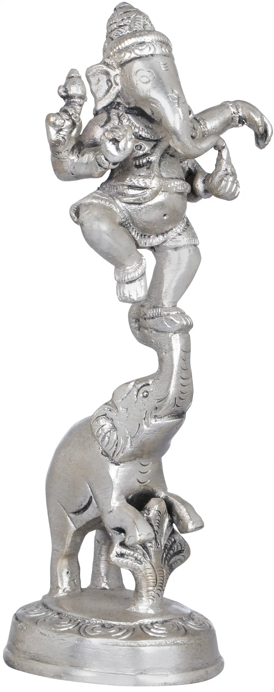 6" Dancing Lord Ganesha Brass Idol on Elephant Handmade