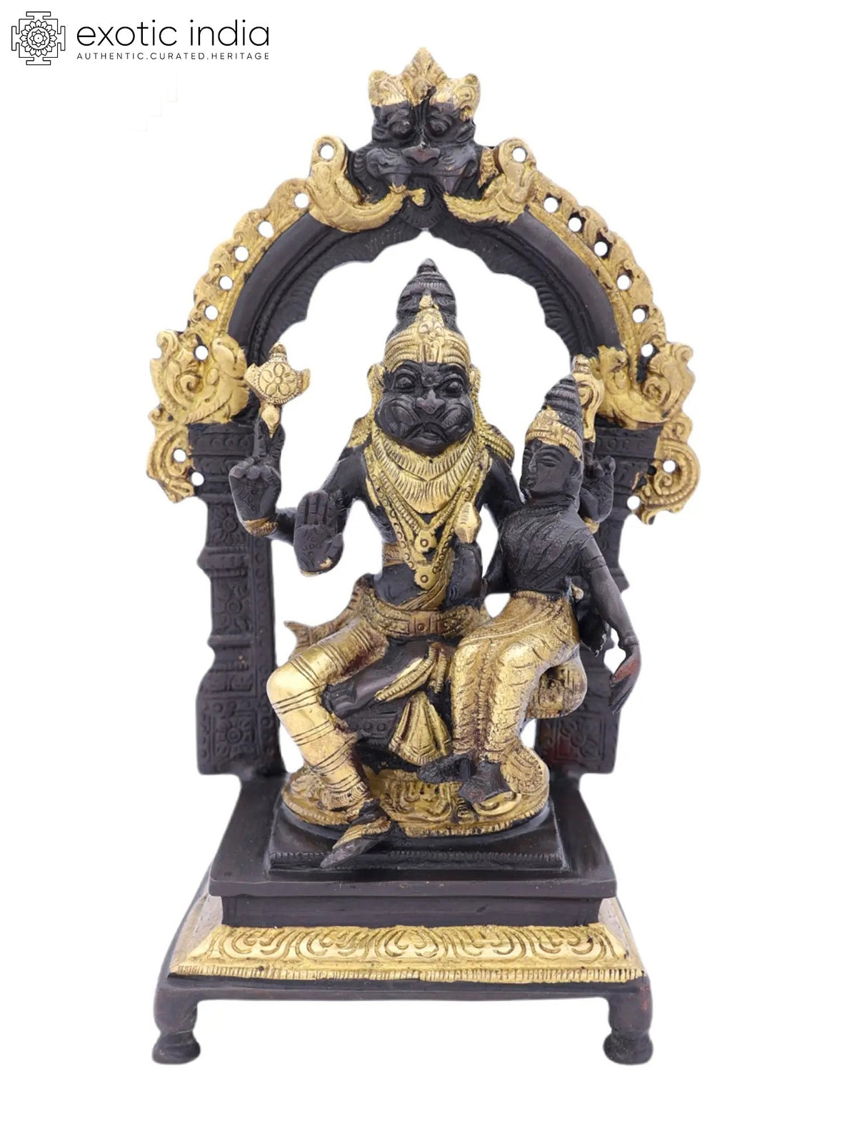 8" Lord Narasimha with Goddess Lakshmi in Brass | Handmade | Made in India