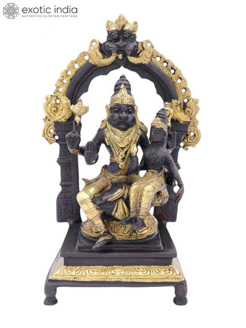 8" Lord Narasimha with Goddess Lakshmi Brass Statue Handmade