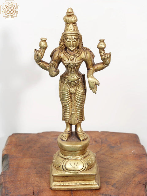 6" Four-Armed Lakshmi Statue in Brass | Handmade | Made in India