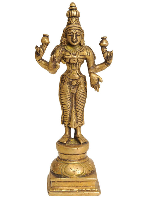 6" Four-Armed Lakshmi Statue in Brass | Handmade | Made in India