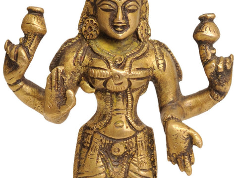6" Four-Armed Lakshmi Statue in Brass | Handmade | Made in India