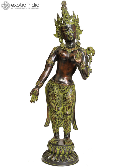 30" Standing Goddess Tara Handmade Brass Statue Tibetan Buddhist
