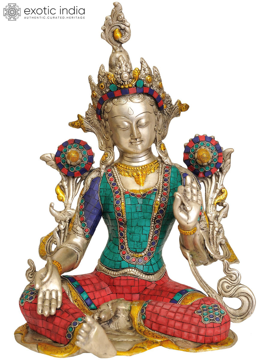 15" Green Tara Brass Statue Handmade Buddhist Deity