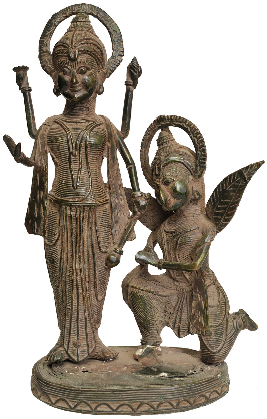 8" Brass Garuda Paying Obeisance to Vishnu Tribal Statue Handmade
