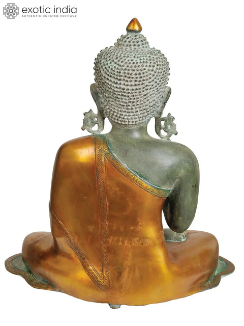 19" Gautam Buddha Robed in Dazzling Golden | Handmade Brass Murti