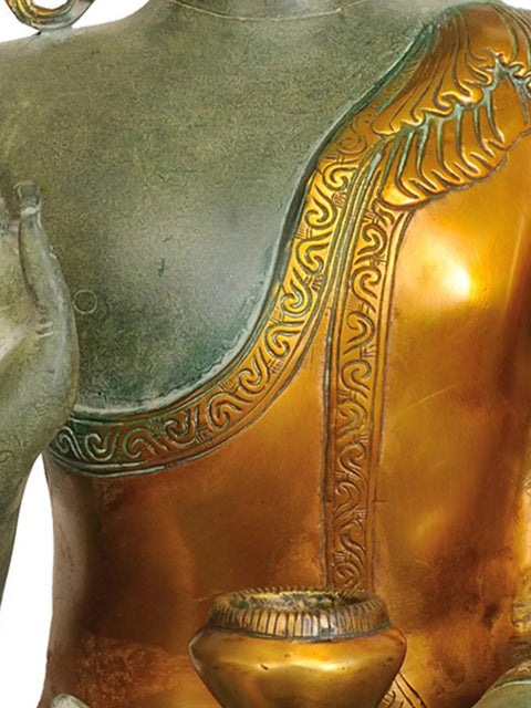 19" Gautam Buddha Robed in Dazzling Golden | Handmade Brass Murti