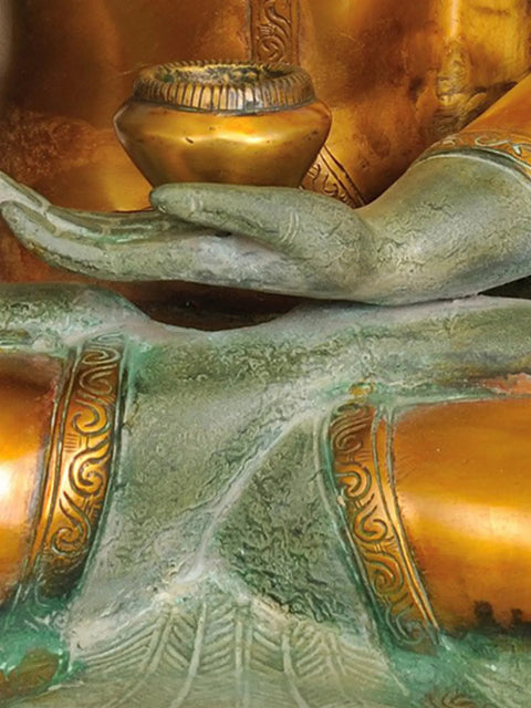 19" Gautam Buddha Robed in Dazzling Golden | Handmade Brass Murti