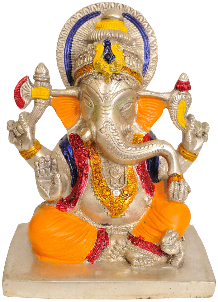 6" Lord Ganesha Brass Idol in Ashirwad Mudra Handmade