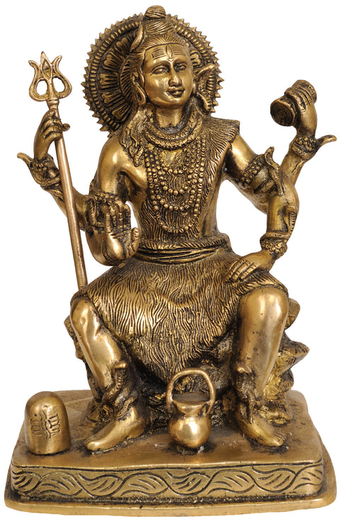 8" Four-Armed Lord Shiva Idol with Shiva Linga and Kamandalu | Handmade Brass Statue | Made in India