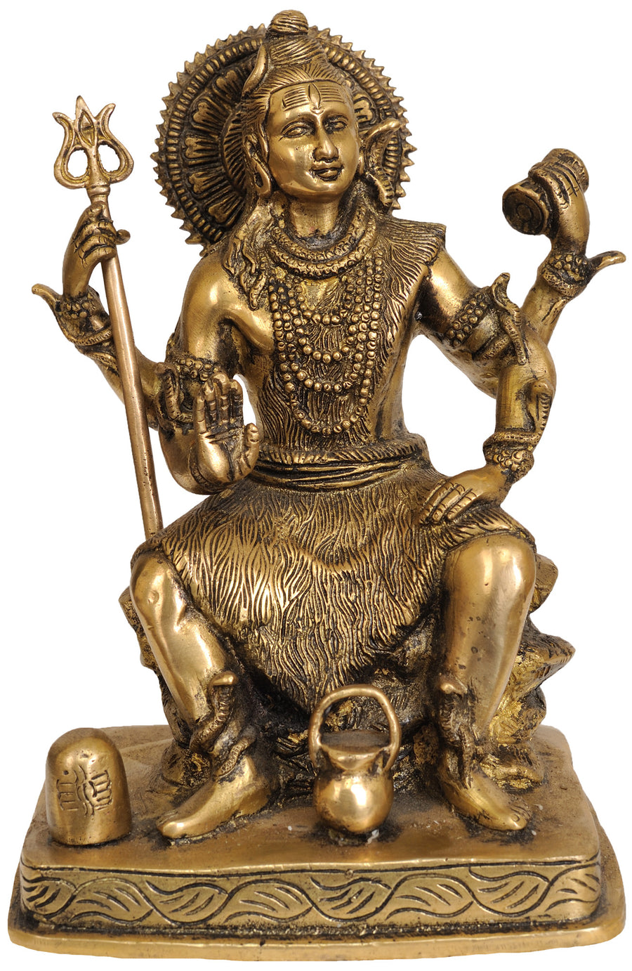 8" Four-Armed Shiva Brass Idol with Linga and Kamandalu