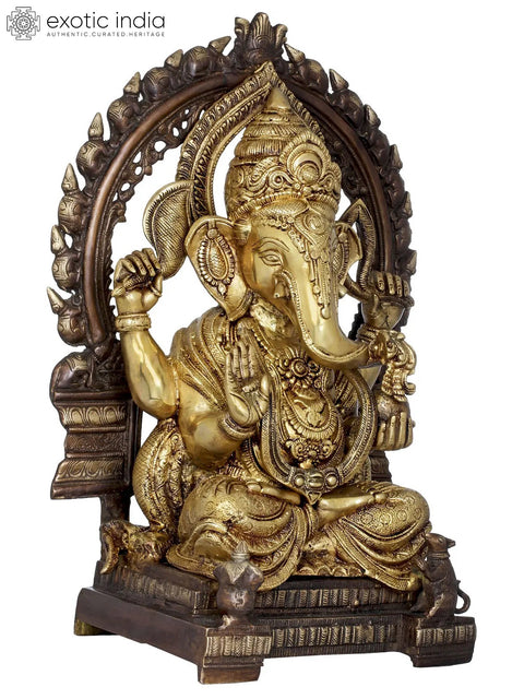 21" Large Sized Enthroned Ganesha Brass Sculpture | Handmade | Made in India