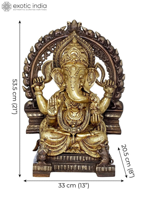 21" Large Sized Enthroned Ganesha Brass Sculpture | Handmade | Made in India