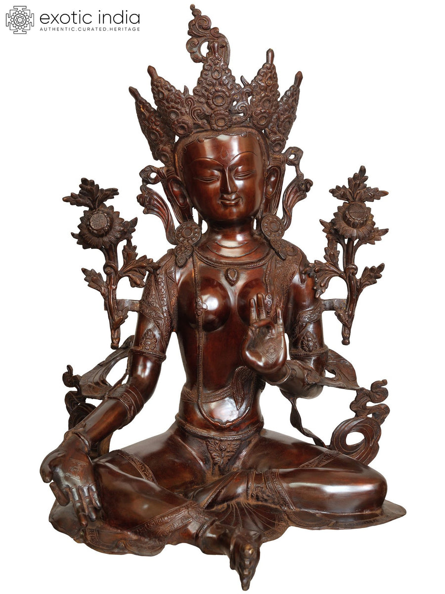 27" Green Tara Tibetan Buddhist Goddess Brass Statue Handmade